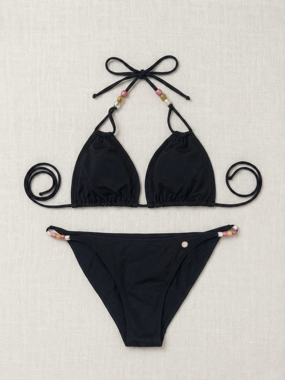 FIRE+ICE Classic Black Beaded Triangle Bikini Set